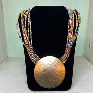 Chico’s Statement Necklace Multicolor Beaded Bold Boho Chunky Jewelry